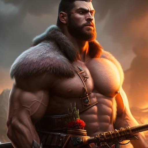 Orcish Barbarian Portrait in Hyperdetailed Fantasy Art