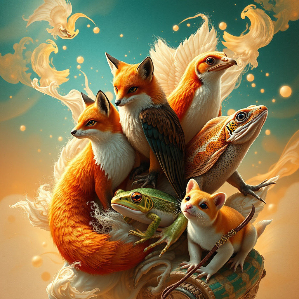 Fantastical 'F' Animals: Hyper-Realistic Art Nouveau Splash