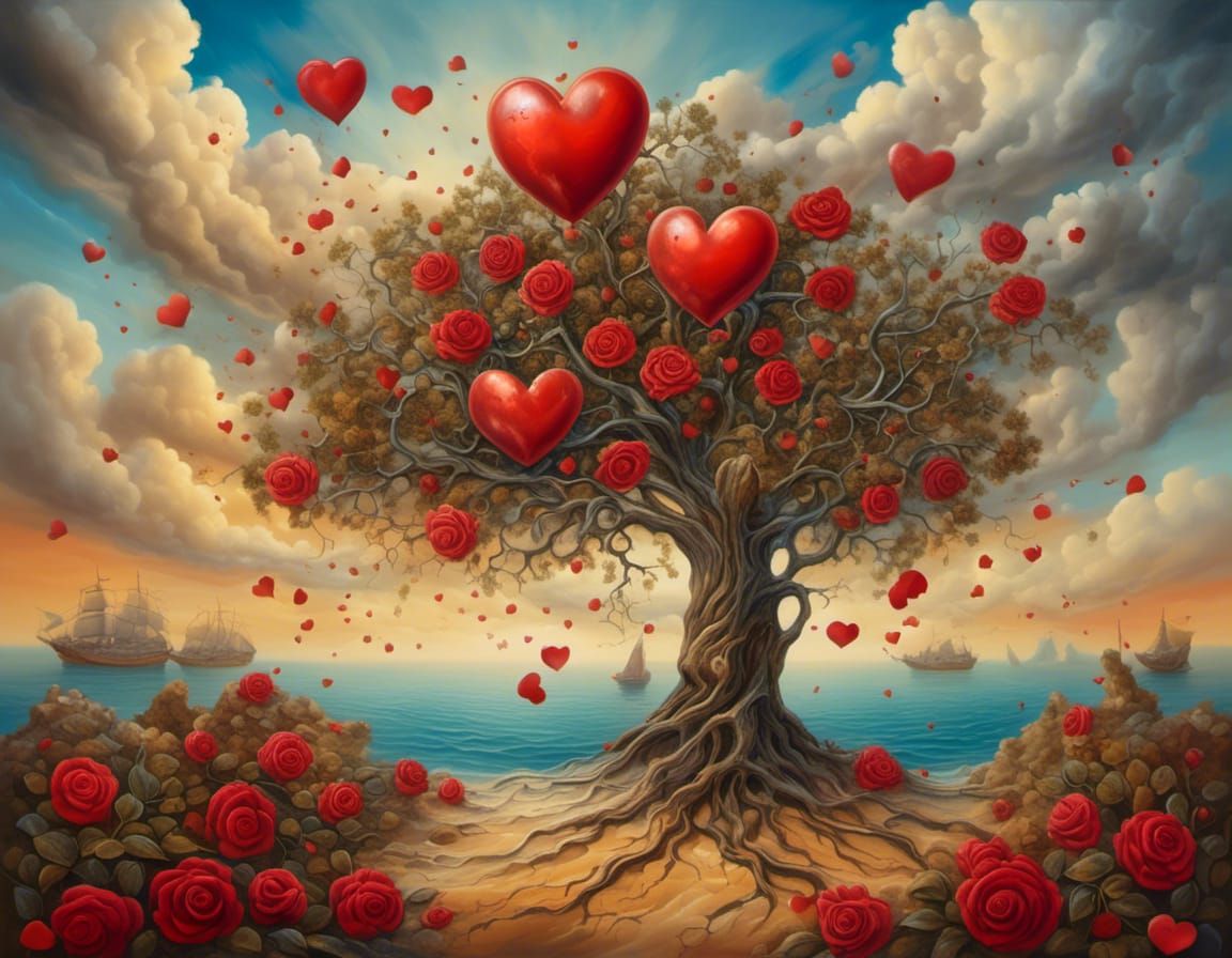 Mask Fused with Tree in Surreal Seascape