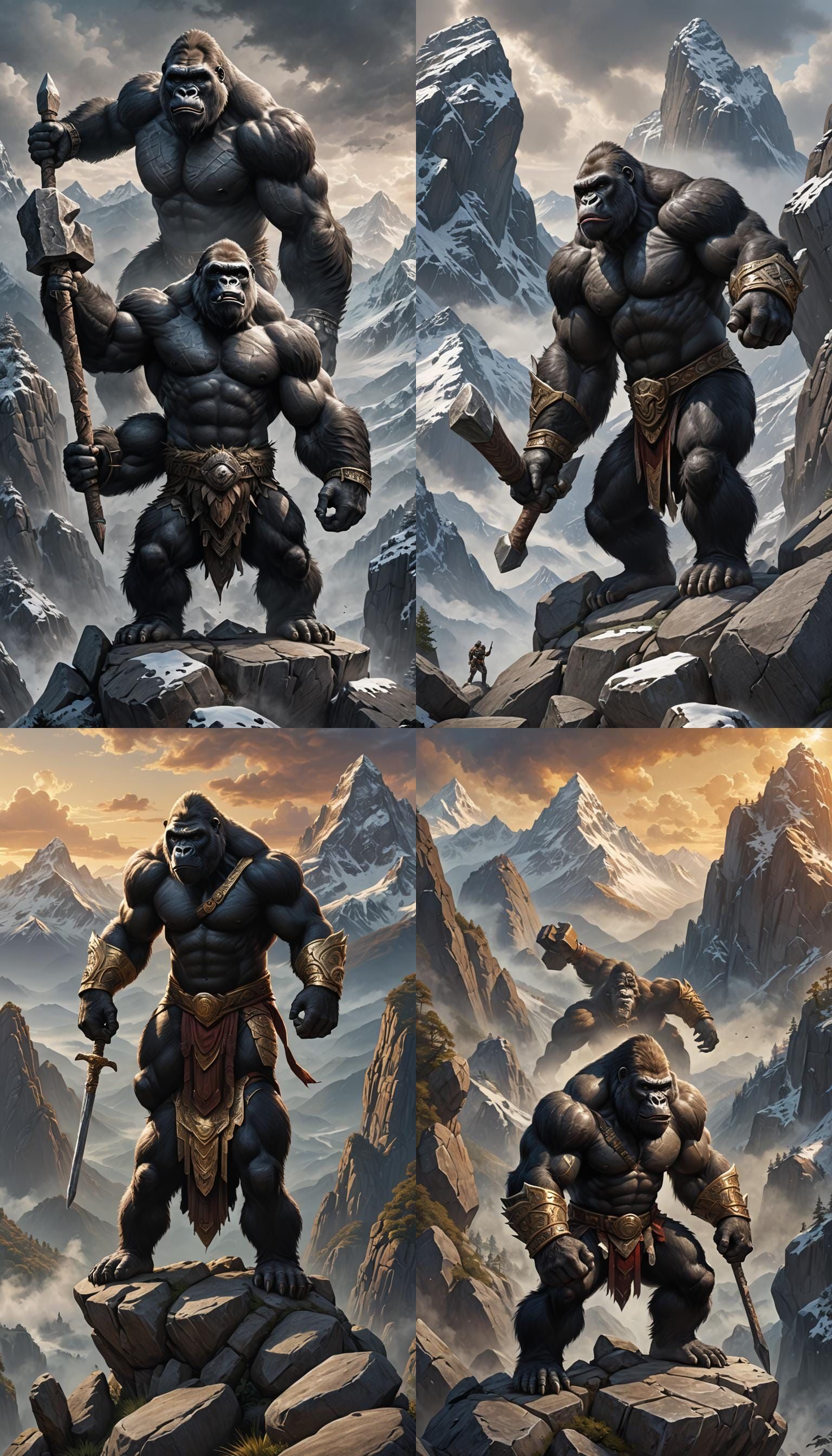 Gorilla Gladiator in Mountain Landscape