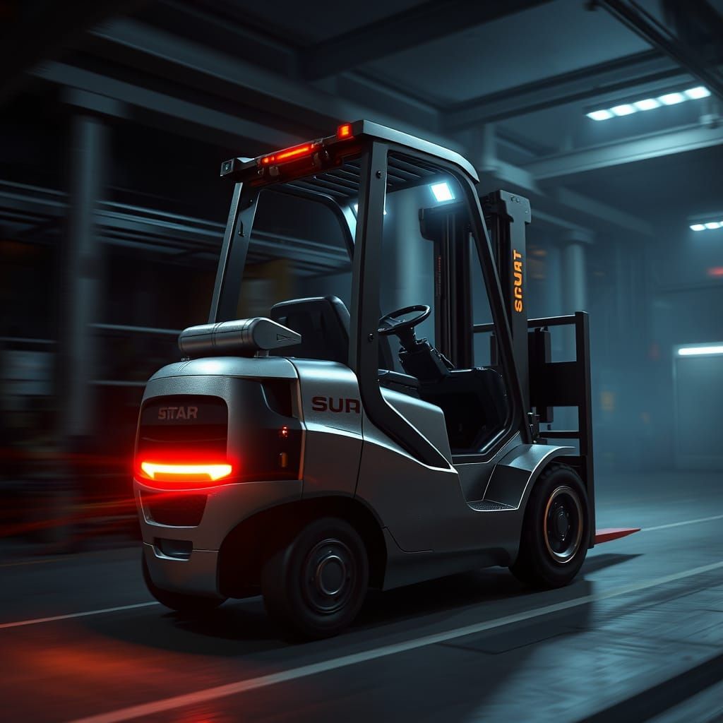 High-Tech Forklift in Futuristic Industrial Setting