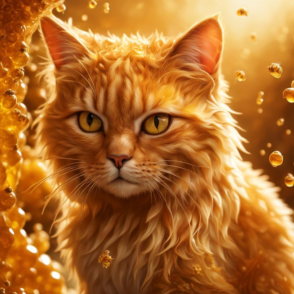 Golden Cat Made of Honey in Ethereal Light