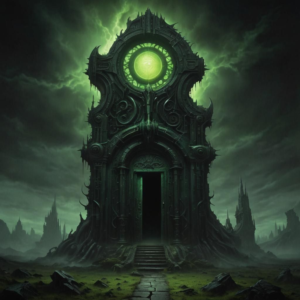 Gothic Door to an Eerie Abyss in Dark Surrealism