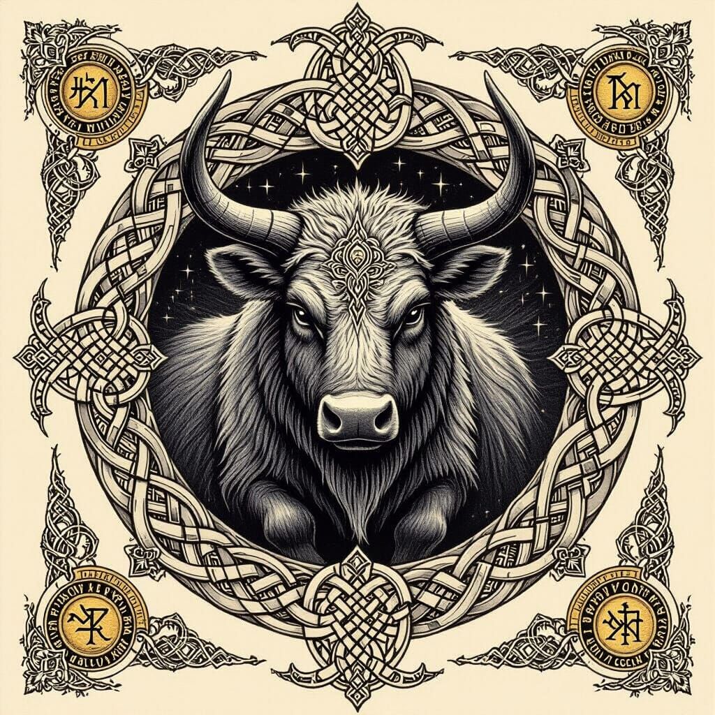 Viking Calf with Norse Knotwork in Charcoal Style