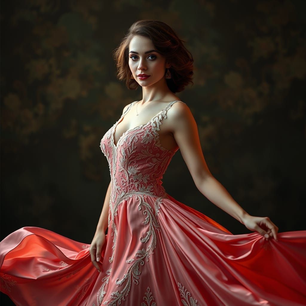 Elegant Woman in Gown, Art Nouveau Style