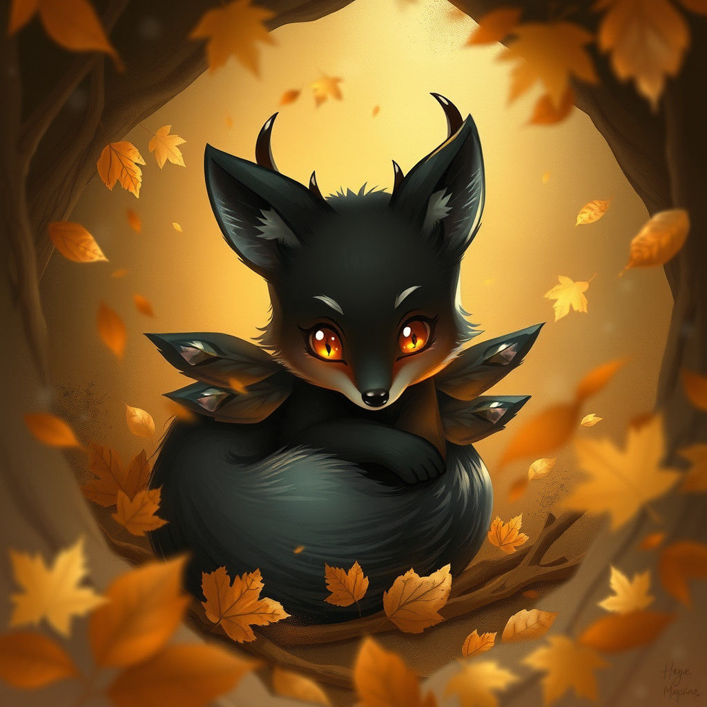 Mystical Fox with Raven Wings in Cozy Den