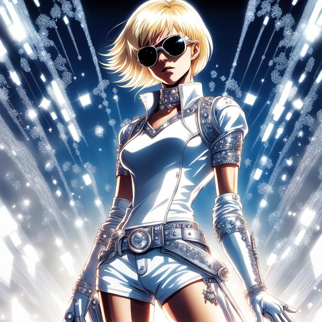 Confident Woman in White Leather Outfit