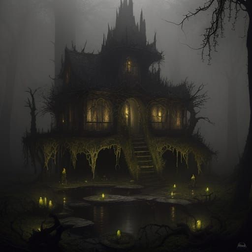 Eerie Gothic Hot Tub in Dark Forest