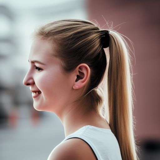 Hyperrealistic Portrait of a Smiling Blonde Girl