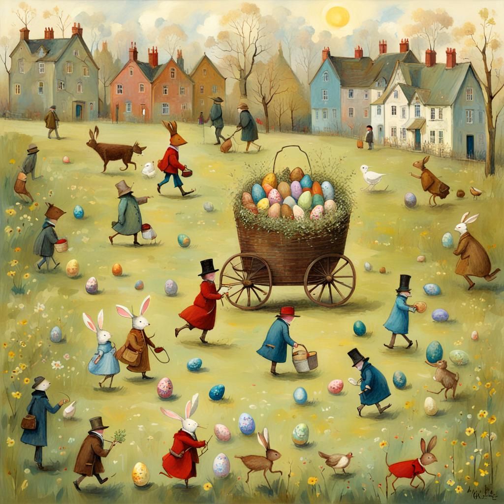 Victorian Easter Egg Hunt, Illustrative Style