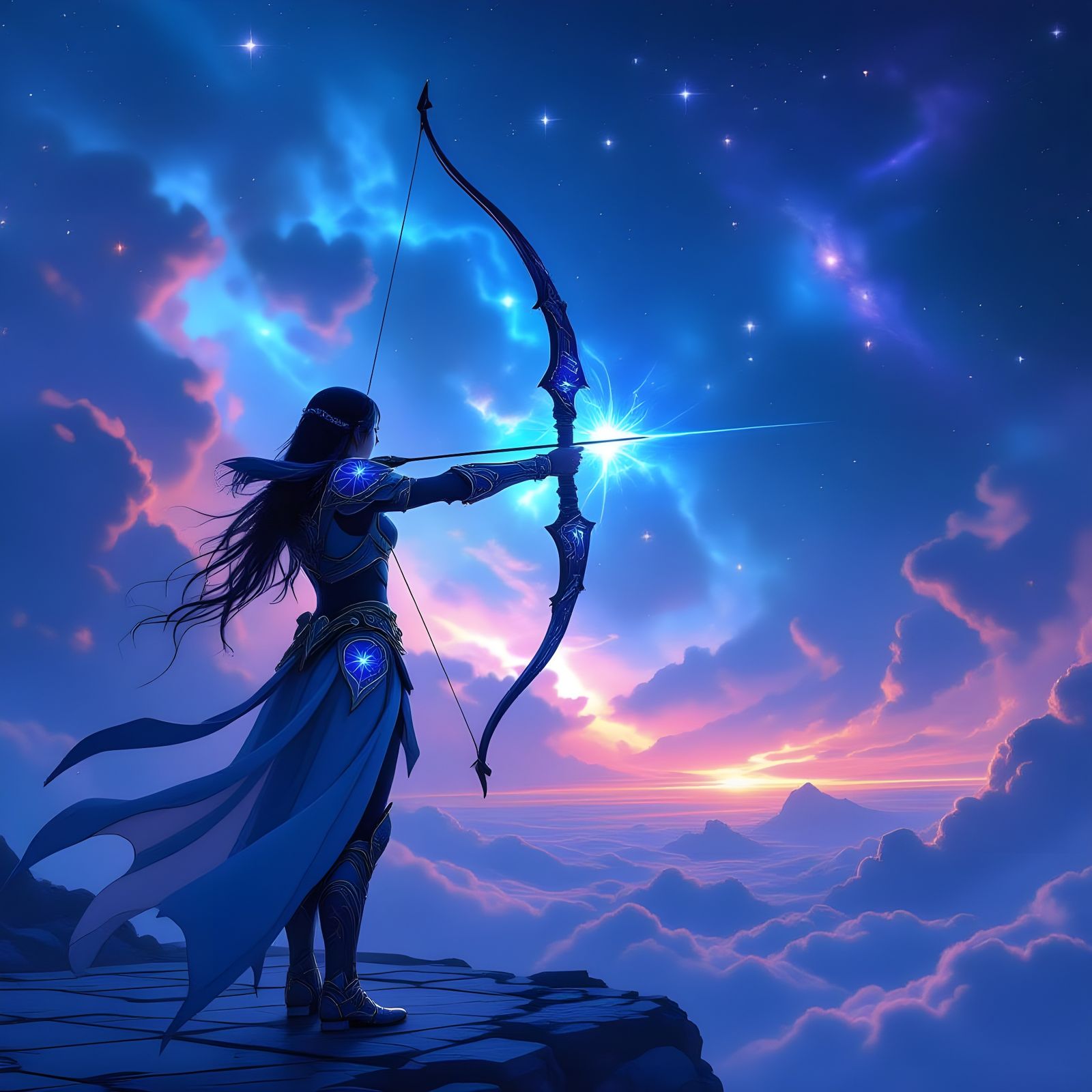 Mystical Starlight Archer in Cosmic Nebula