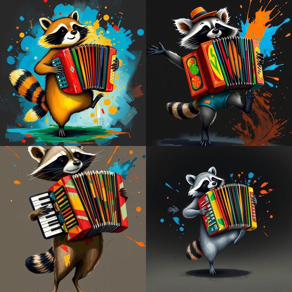 Raccoon Dancing in Vibrant Accordion Spectacle