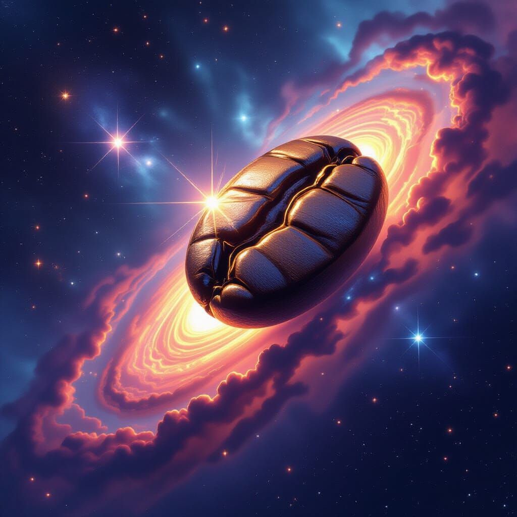 Diamond Coffee Bean Soaring Through a Nebula