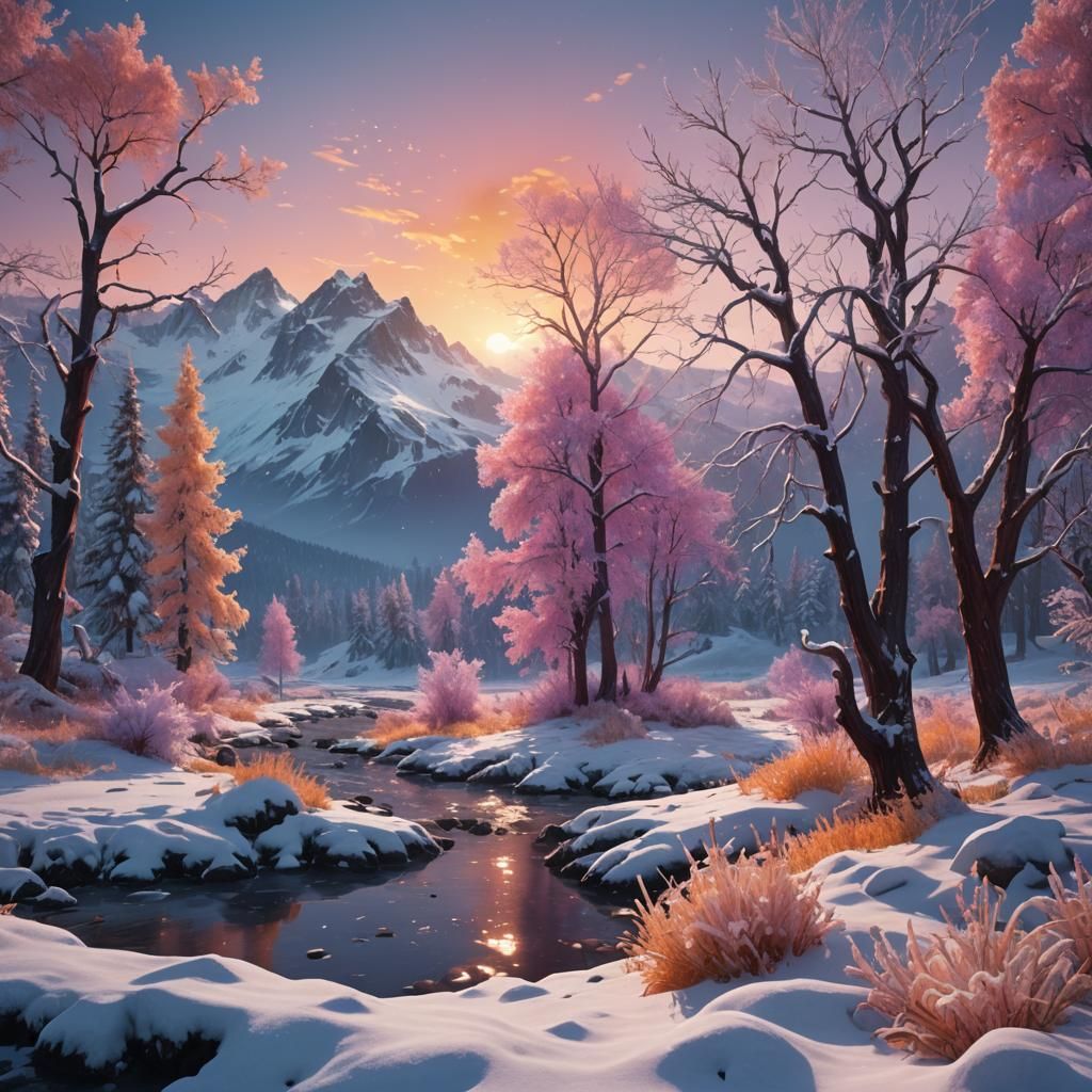Winter Mountain Landscape in a Fantasy Matte Painting