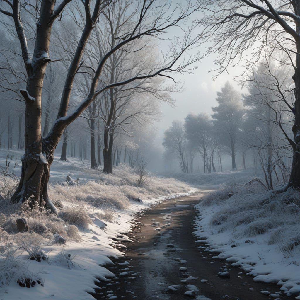Serene Snowy Landscape Digital Matte Painting
