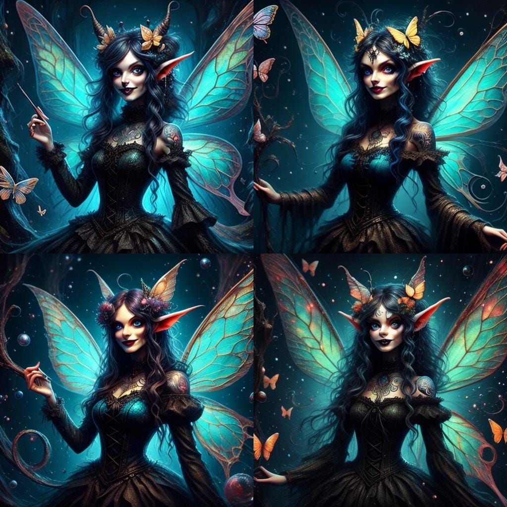 Tattooed Gothic Fairy with Butterfly Wings