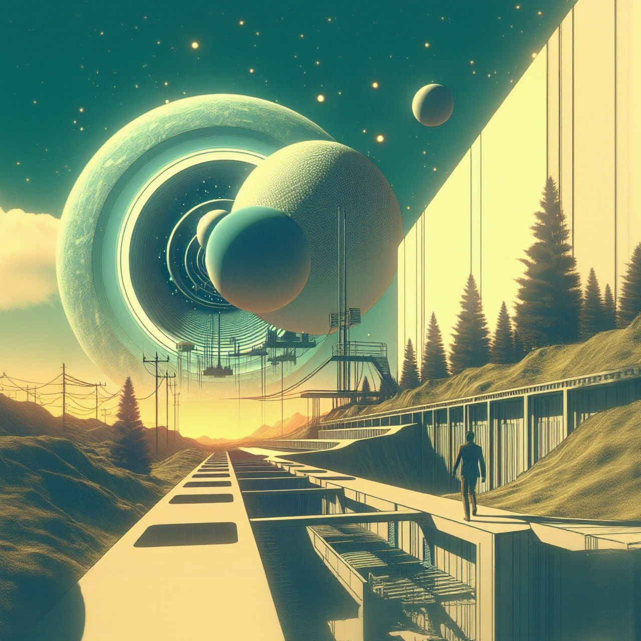 Dreamcore Liminal Space with 1970s Sci-Fi Aesthetic