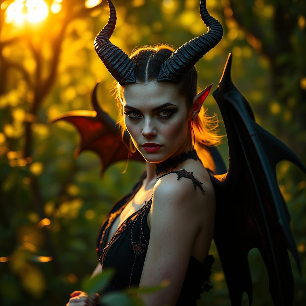 Ethereal Female Demon in Mystical Forest