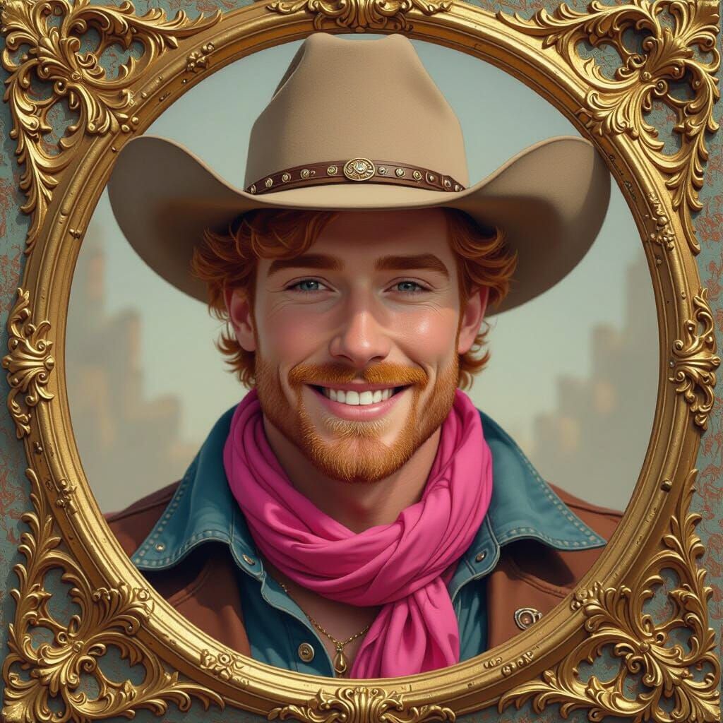 Ginger Cowboy in Baroque Frame, Hyperrealism Style