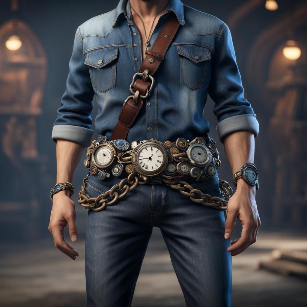 Man's Watch Belt in Detailed Matte Painting Style