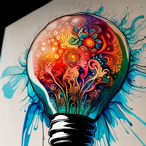 Intricate Light Bulb Design in Splash Art Style