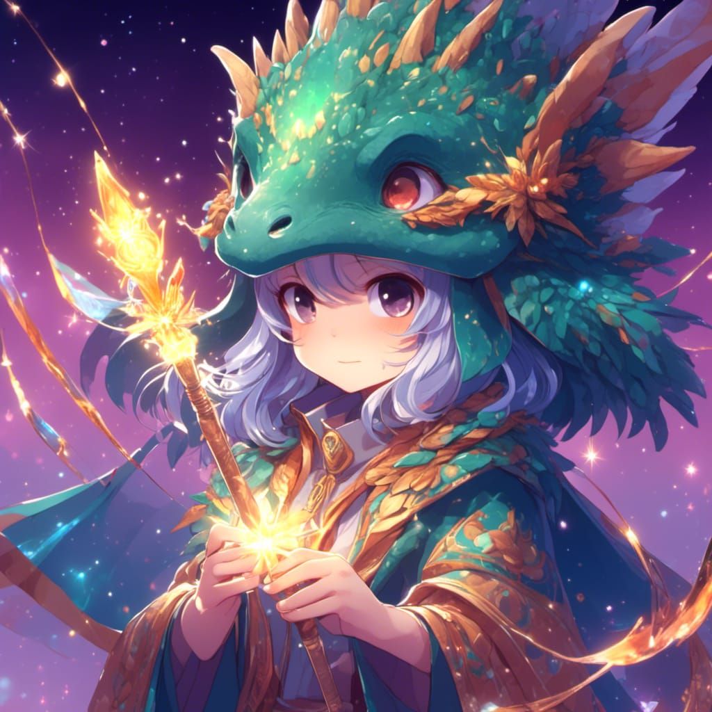 Chibi Dinosaur Sorcerer in Ghibli Anime Style