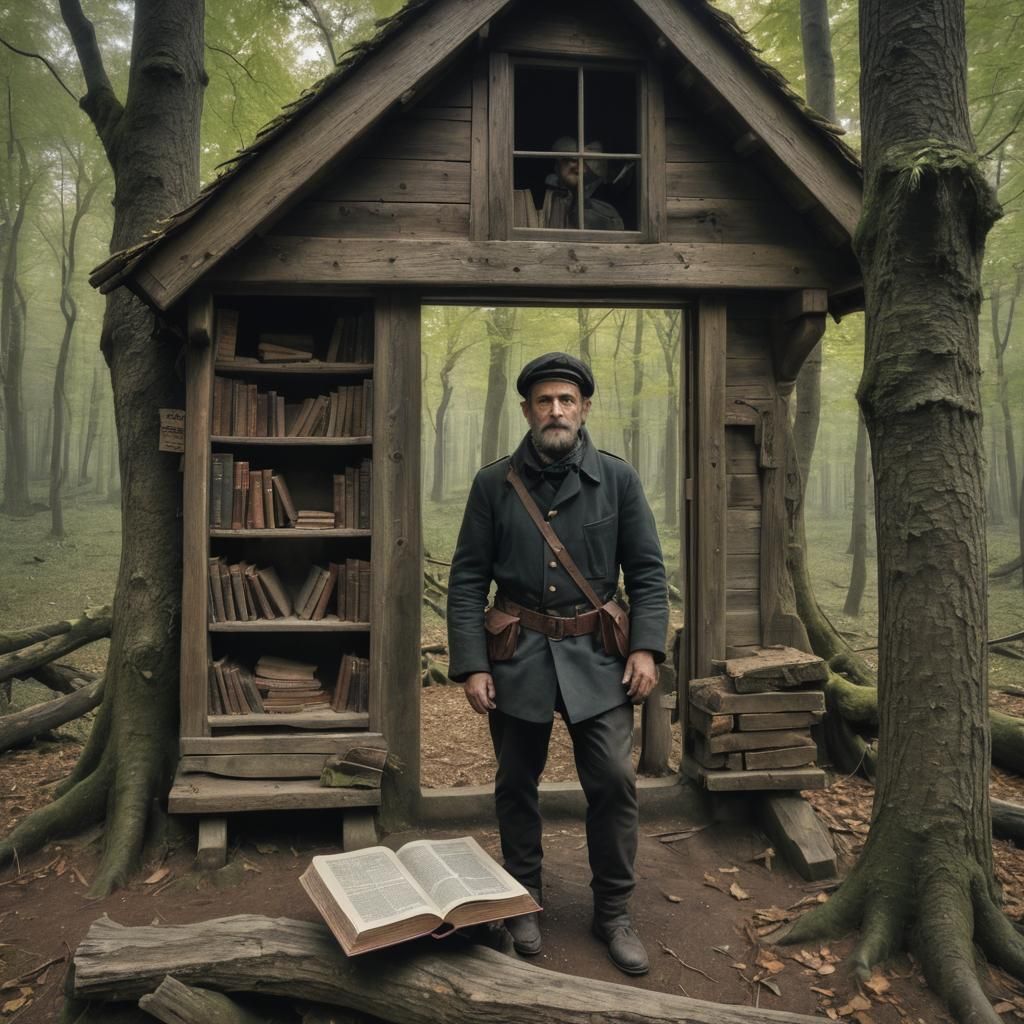 Writer in Forest, Deep Color HDR Photography