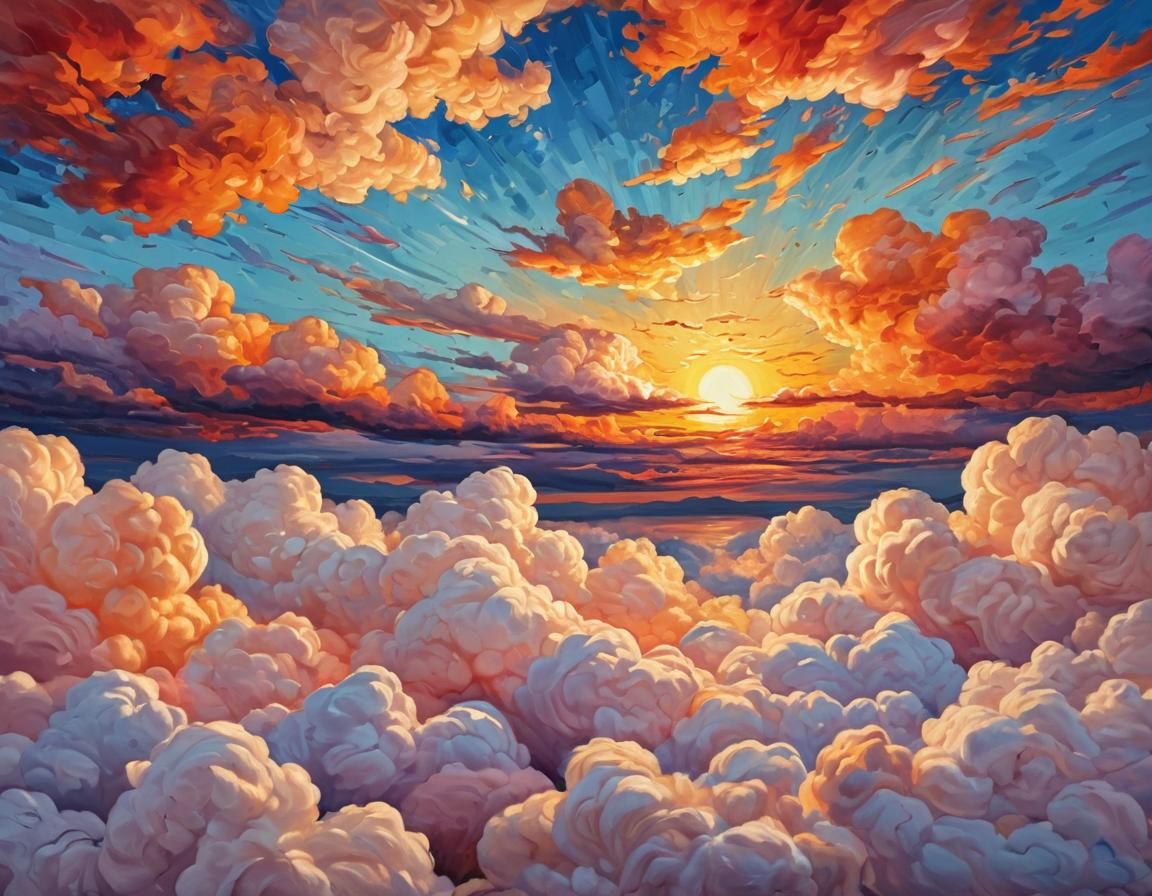 Colorful Sunset Sky with Cotton Wool Clouds