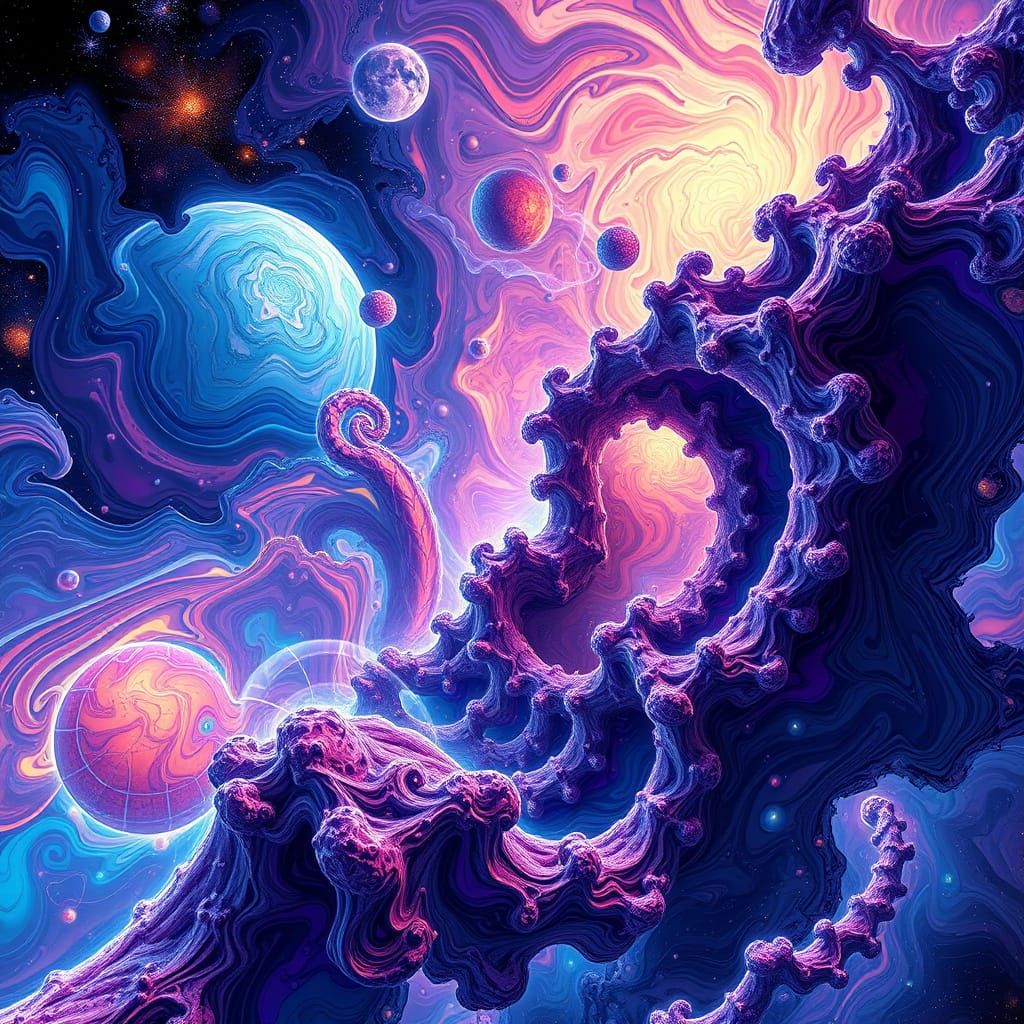 Ethereal Fractal Landscapes in Cyberpunk Style