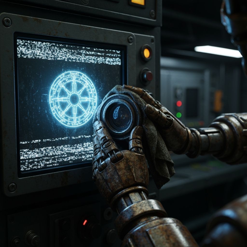 Robot Discovers Glowing Glyph on Control Panel