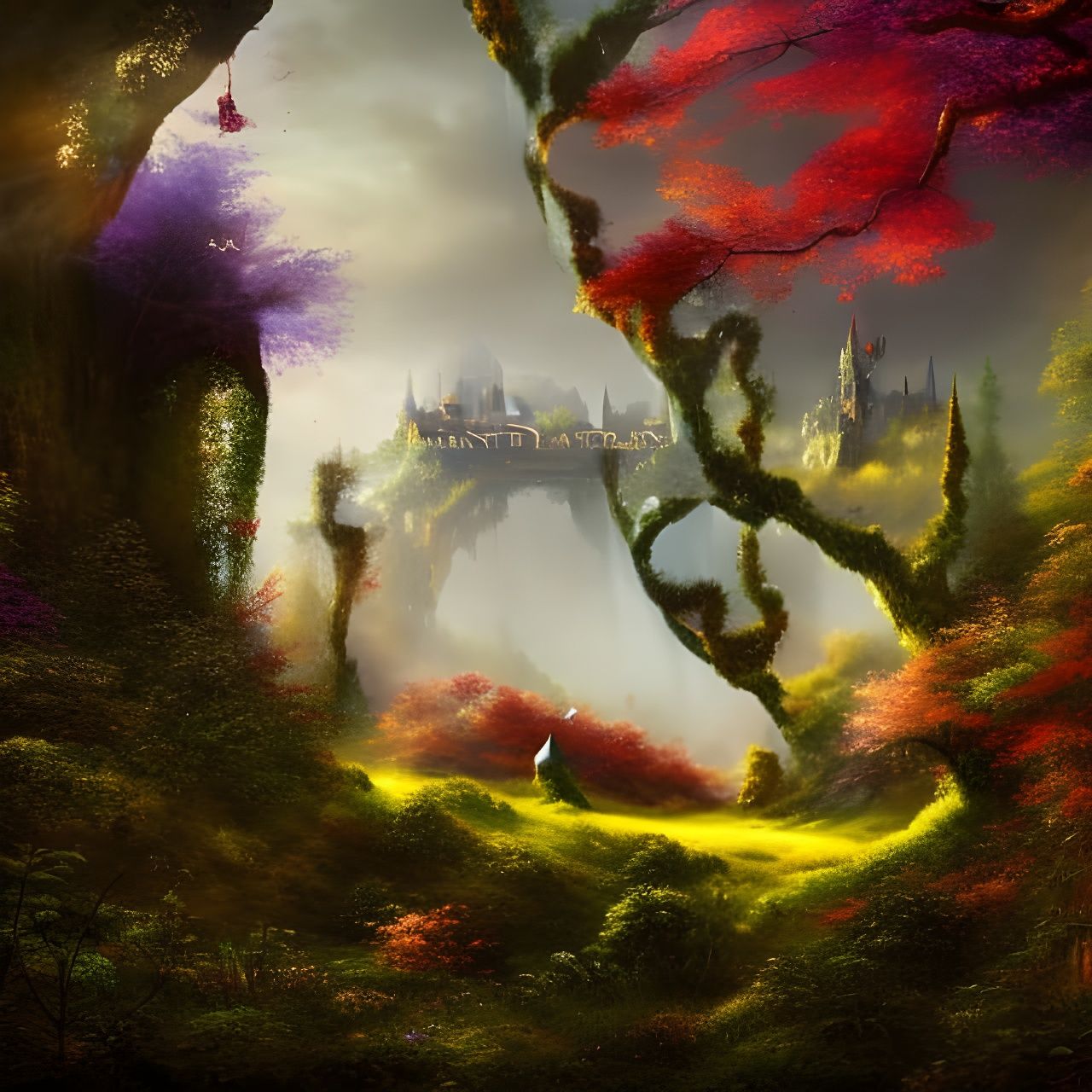 Ominous Abandoned Castle in Overgrown Autumn Jungle