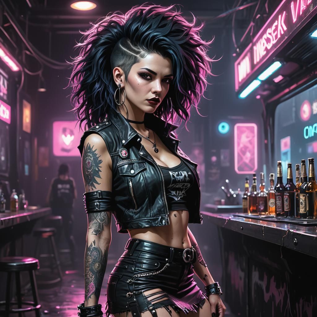 Cyberpunk Rockabilly Goth Punk Star in Retro Style