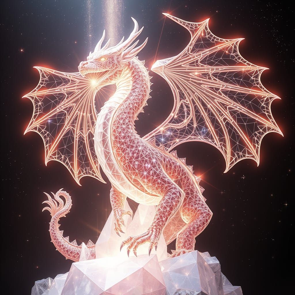 Surreal Crystal Dragon Embodies Sacred Geometry and Light Co...