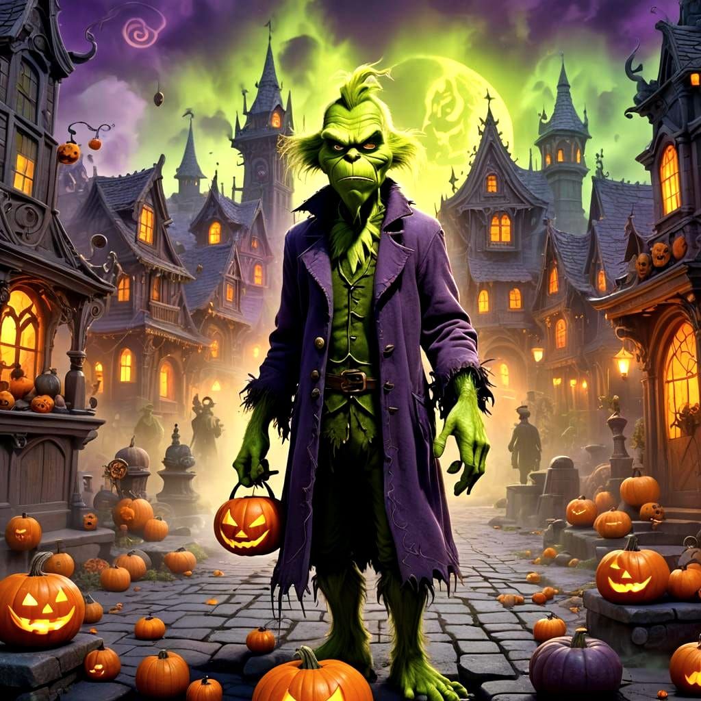 Grinch Steals Halloween as Frankenstein: Detailed Matte Pain...