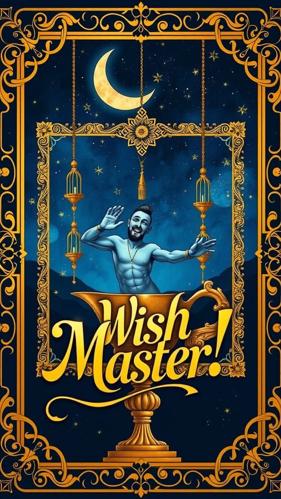 Genie Emerging from Lamp in Arabian Nights Style