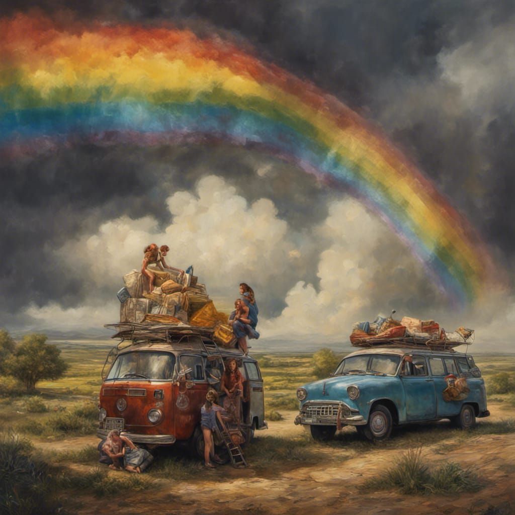 Hyperrealistic Oil Painting: Rainbow Hippies by Gurney