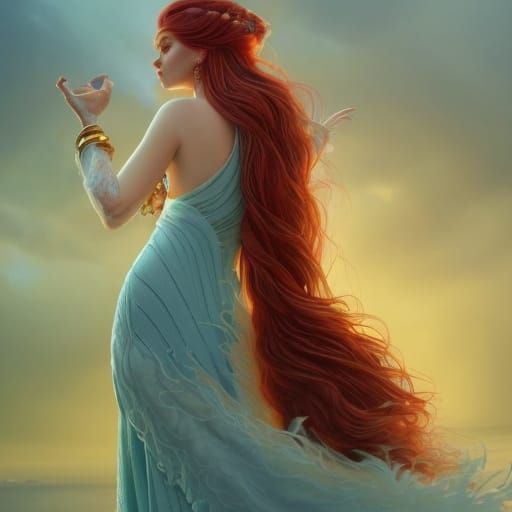 Beautiful Goddess with Red Hair Digital Illustration