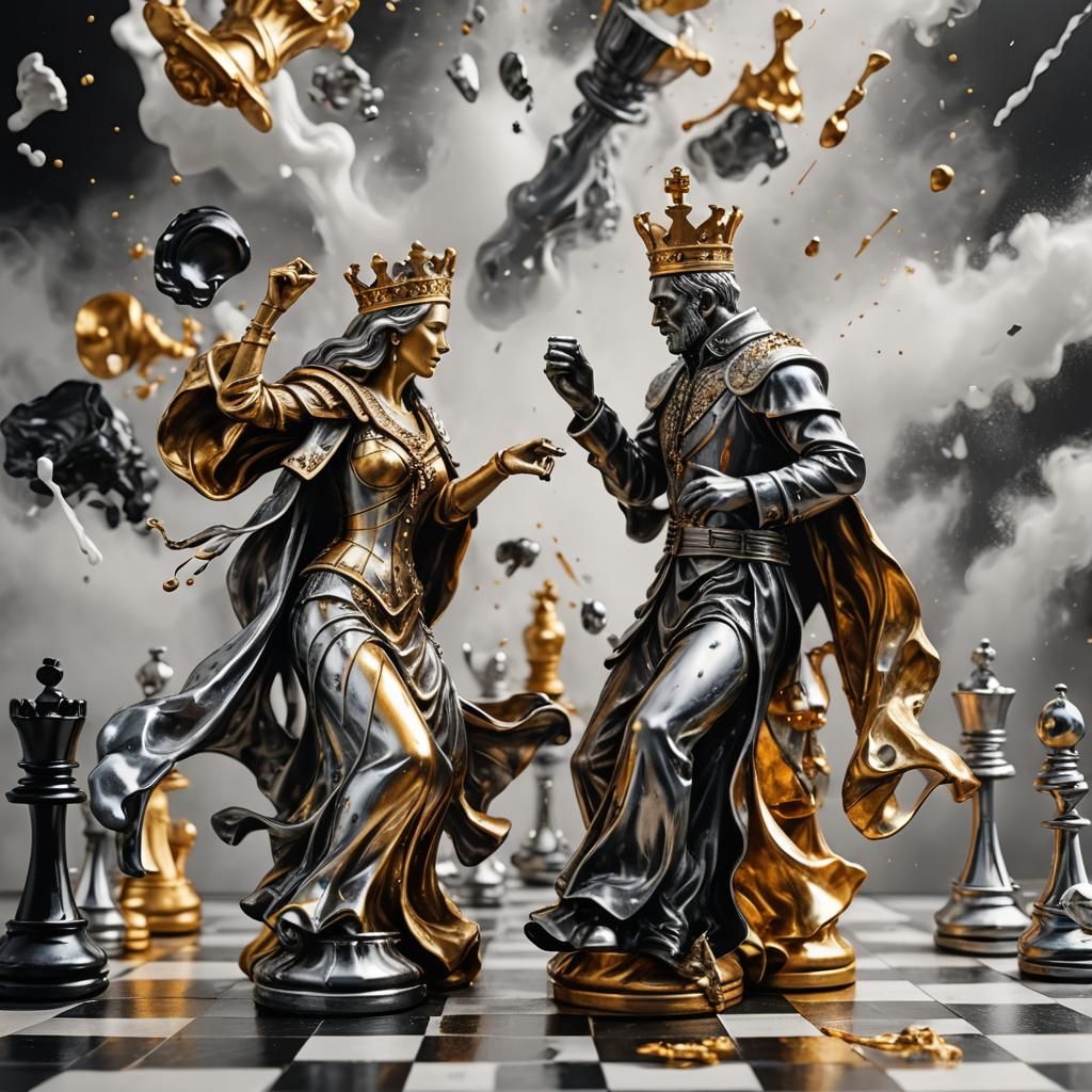 Chess Pieces Dance: Hyperrealistic Concept Art