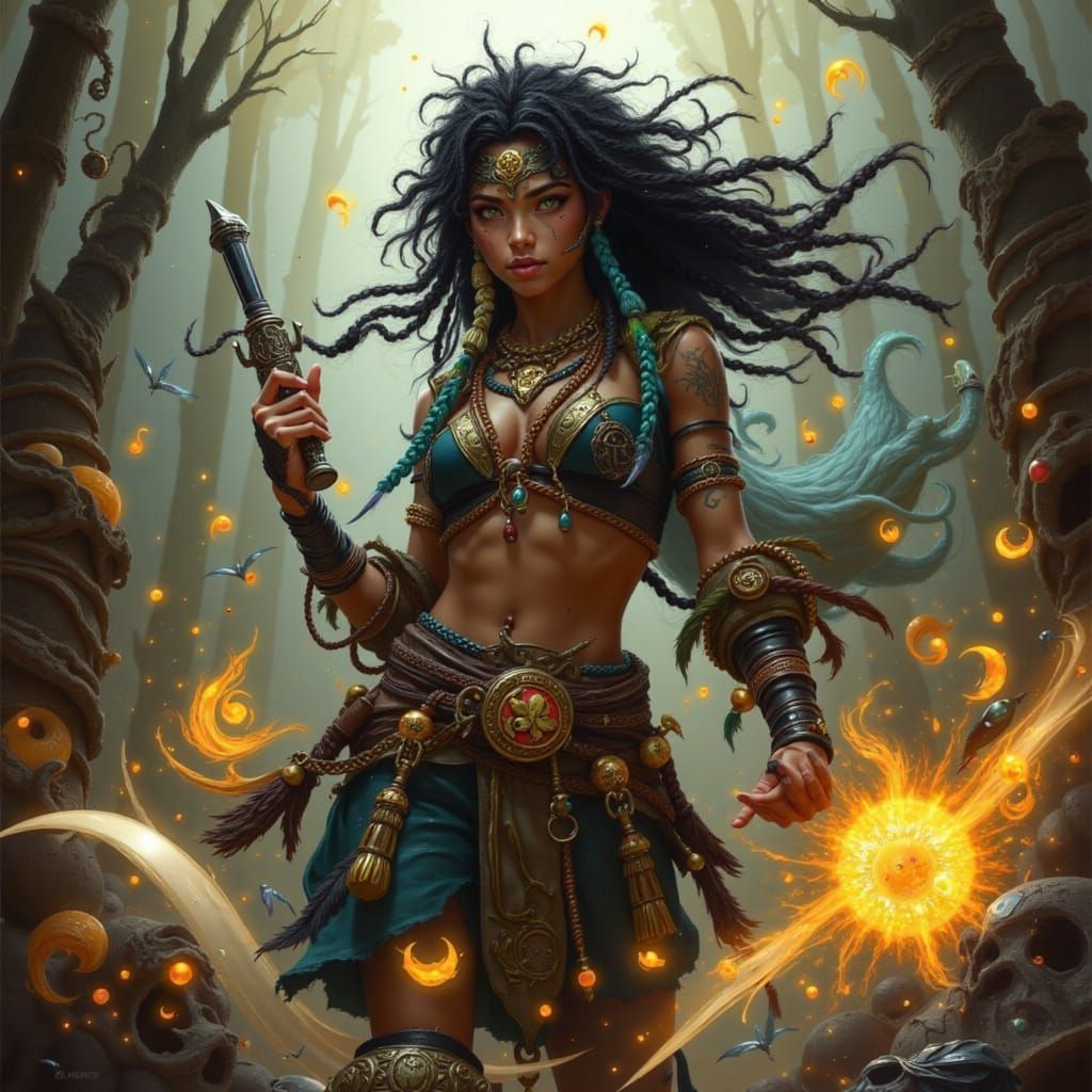 Pirate Cultivator with Tribal Braids in a Digital Painting S...