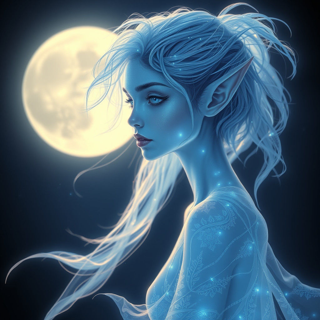 Ethereal Elf with Luminous Blue Skin