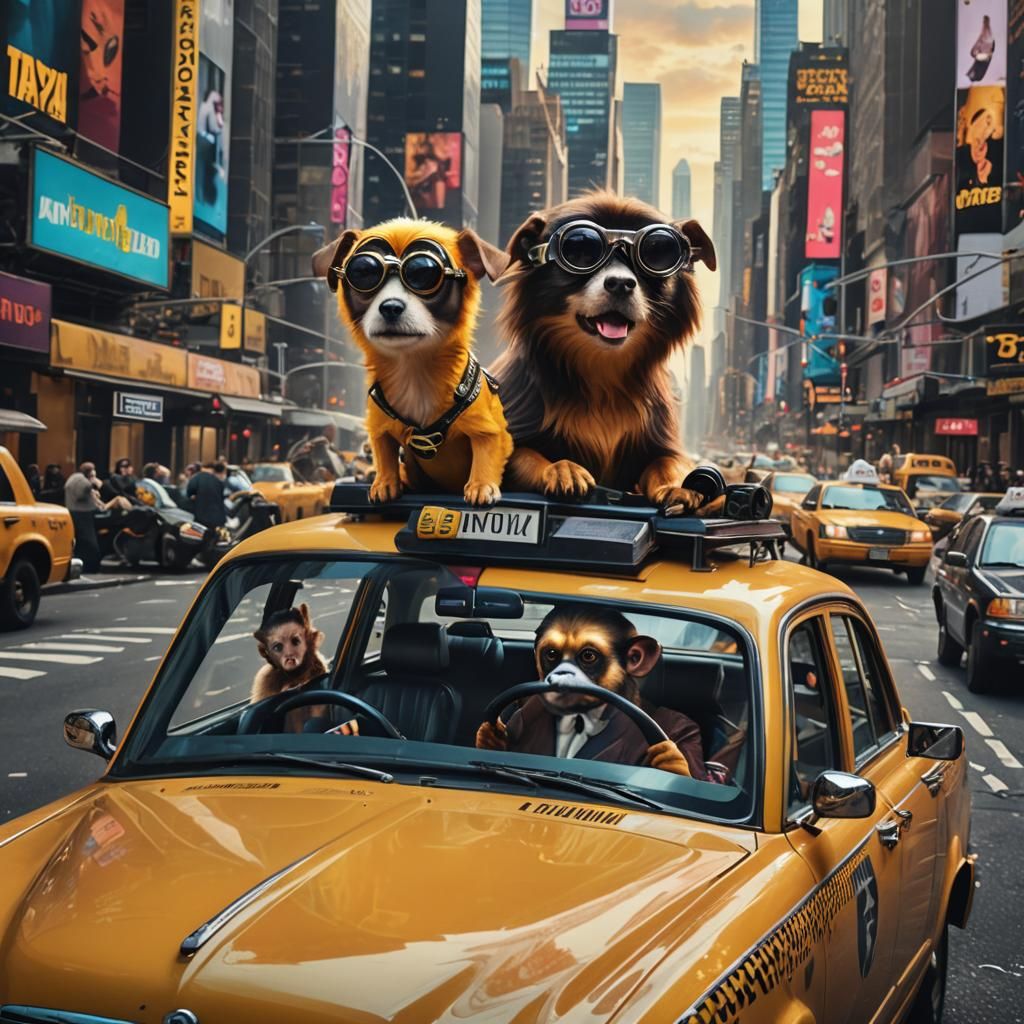 Dog Taxi Driver in New York: Fantasy Art