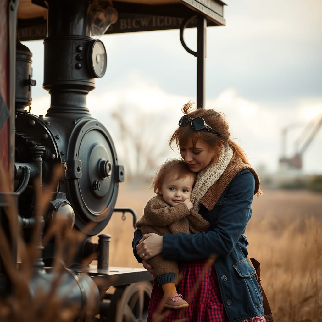 Mother and Child Share Intimate Moment in Industrial Chic St...