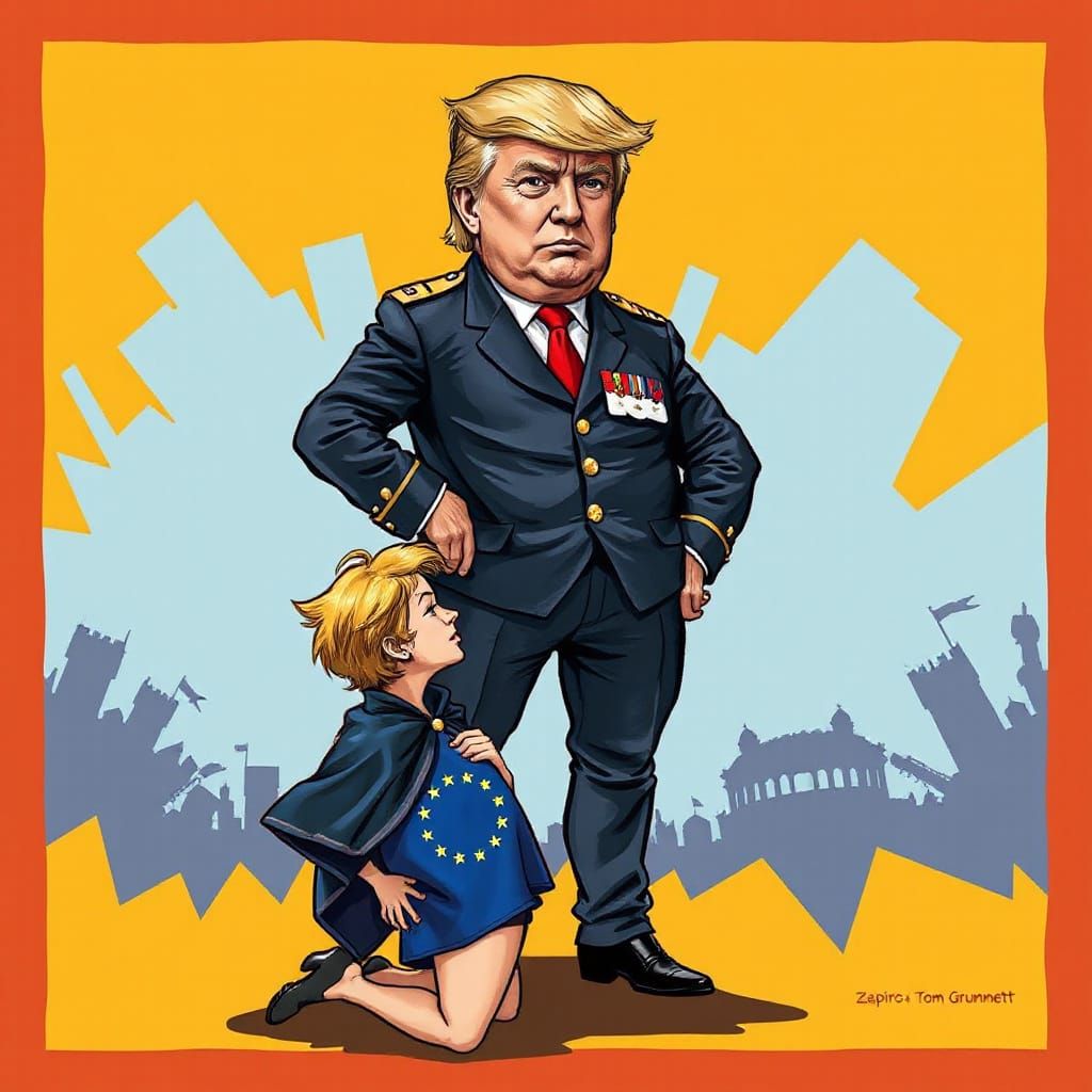 Cartoon Trump as Napoleon Dominating EU