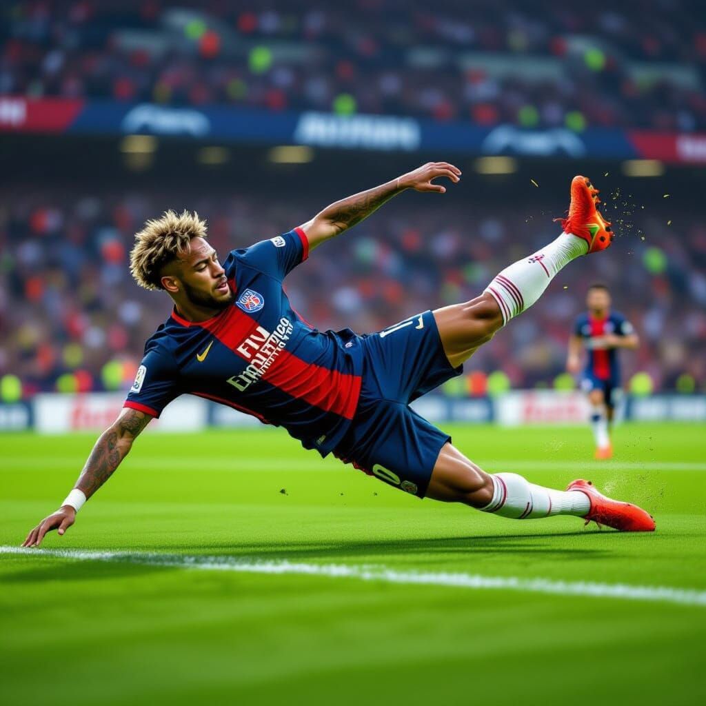 Soccer Player's Dramatic Dive: Digital Art