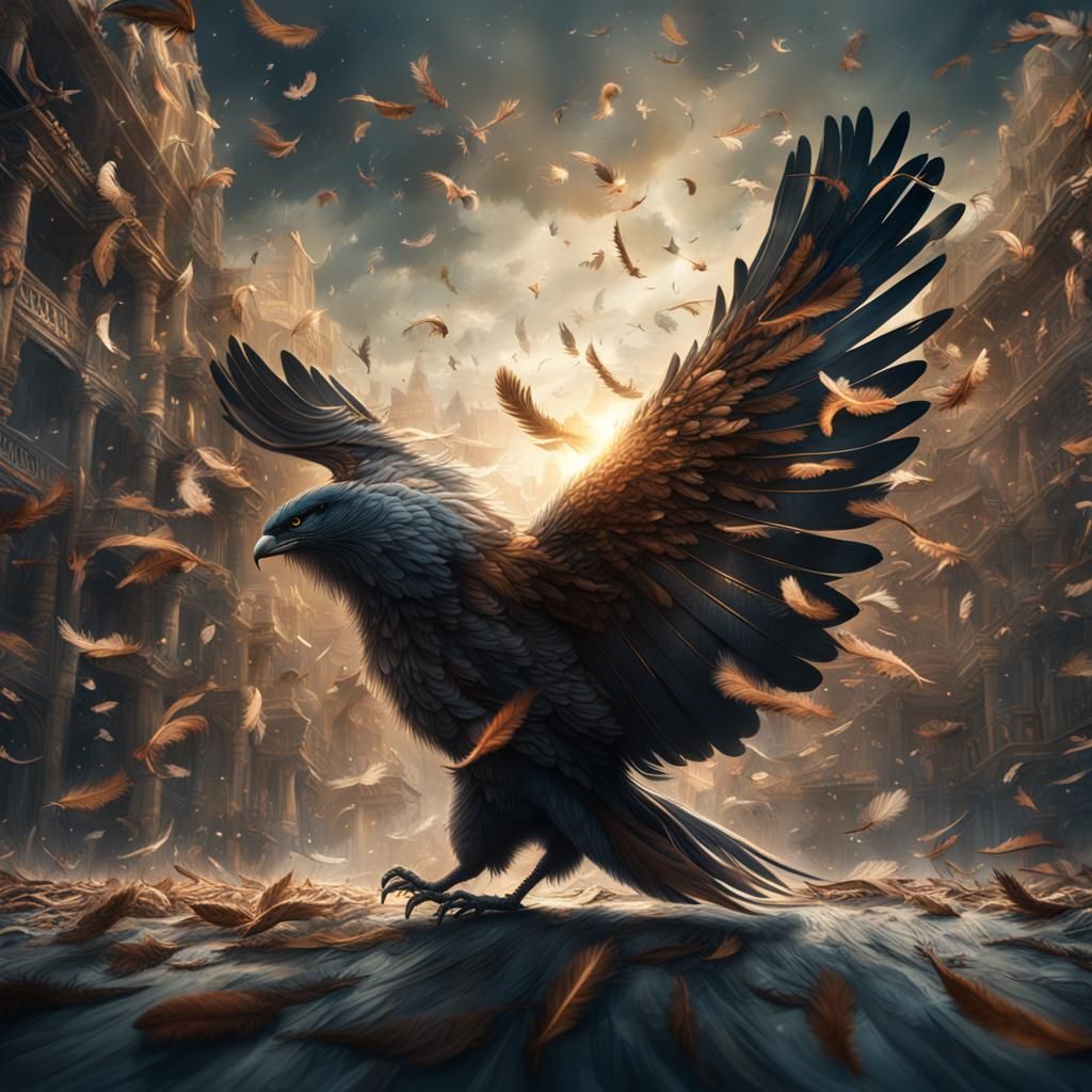 Dramatic Feathers Falling in Digital Matte Painting