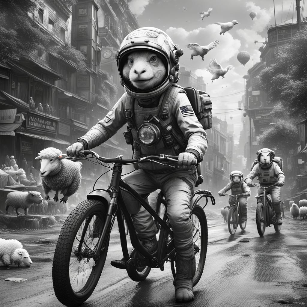 Chickens on Bikes in Black and White Graphics