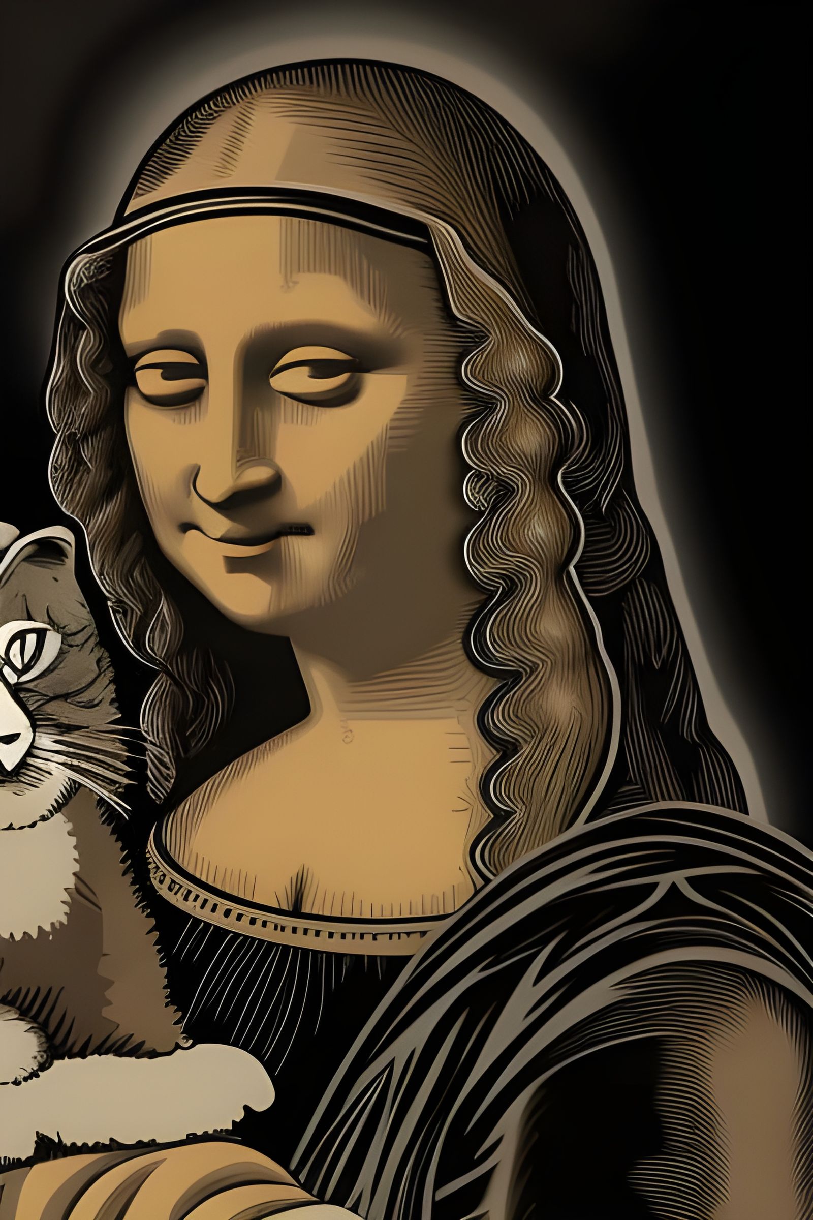 Mona Lisa with Cat, Art Nouveau Style