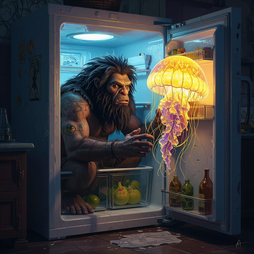 Neanderthal Trapped by Jellyfish in Fridge