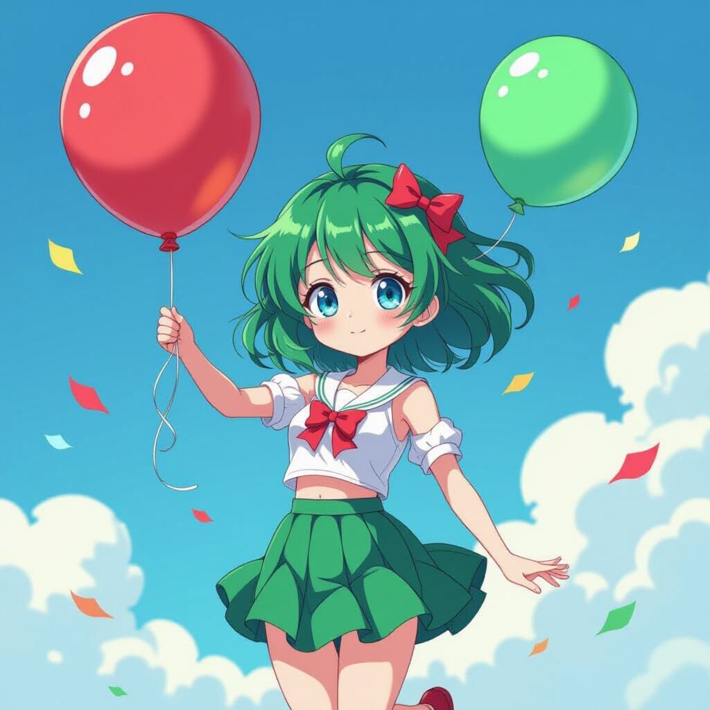 Whimsical Flying Girl with Balloon Digital Art