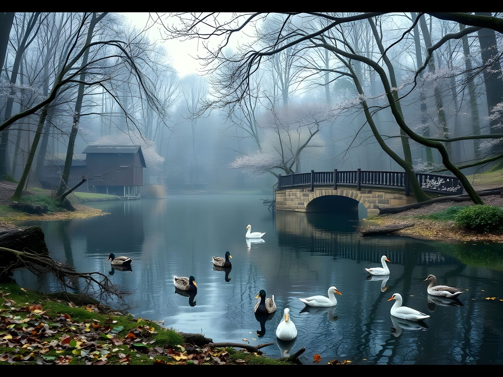 Springtime Serenity in a Lush Forest Lake